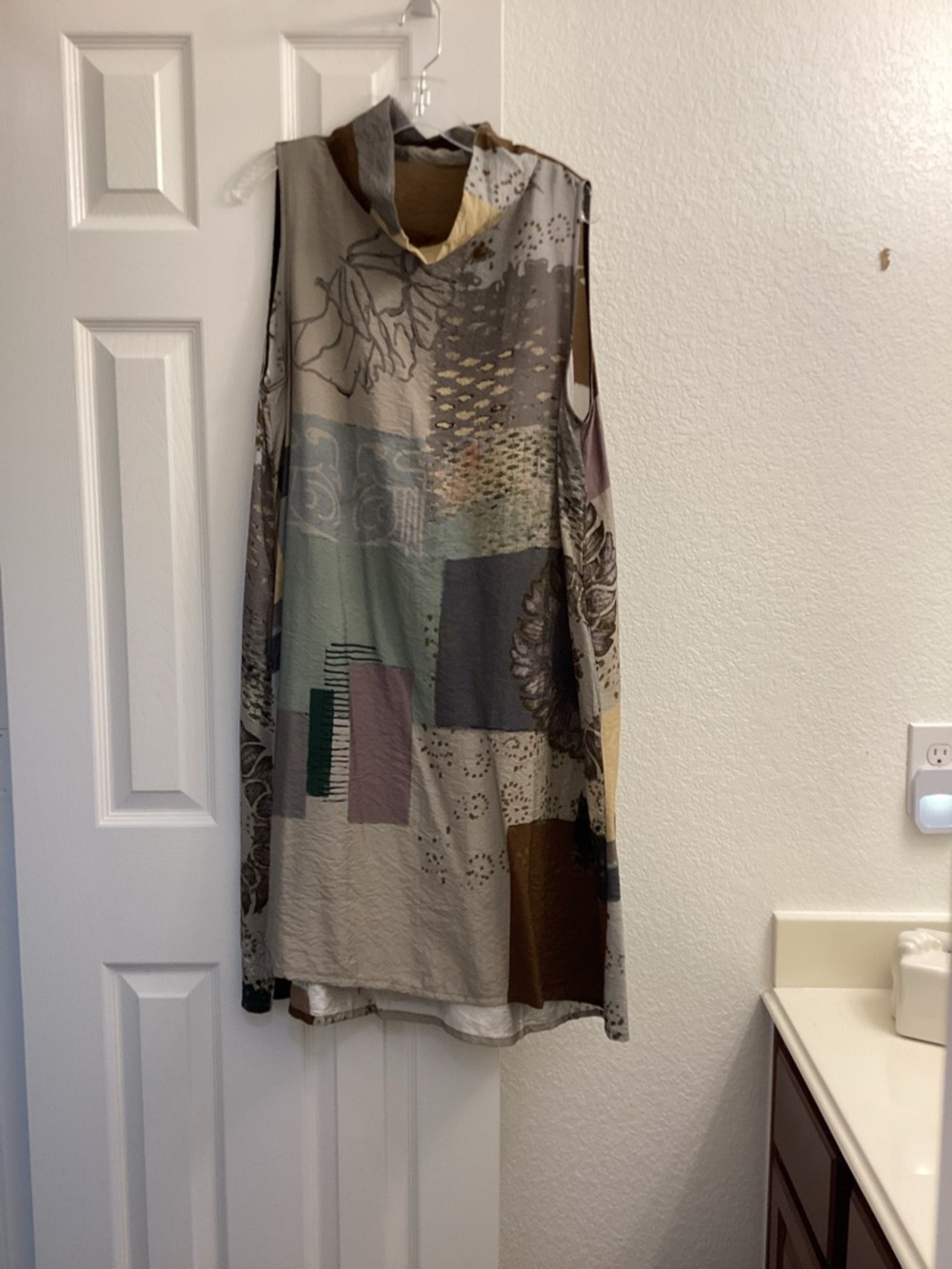 Sleeveless Patchwork Midi Dress in Neutral Multi